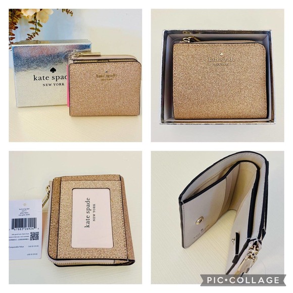 Kate spade purse tinsel glitter satchel handbag & wallet rose gold - Picture 9 of 10